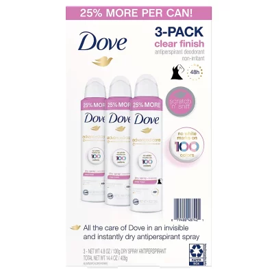 DOVE 3-PACK CLEAR FINISH DEO SPRAY