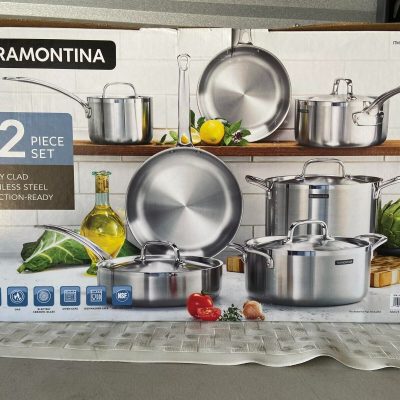 TRAMONTINA 12 PIECE TRI-PLY CLAD STAINLESS STEEL Cookware Set